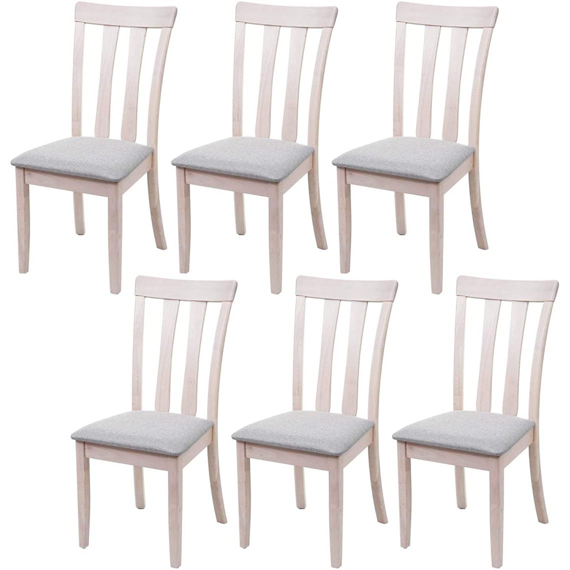 Decoshop26 - Lot de 6 chaises de salle à manger en bois massif clair et assise en tissu gris CDS04665 - Chaises