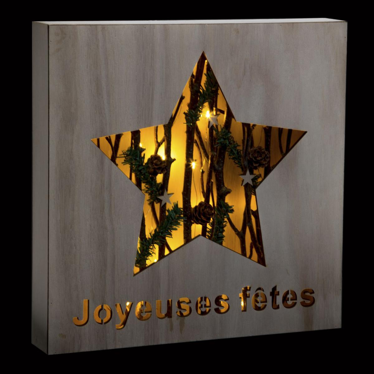 JJA - Décoration de Noël à poser lumineuse bois Xmas - Marron - Décorations de Noël