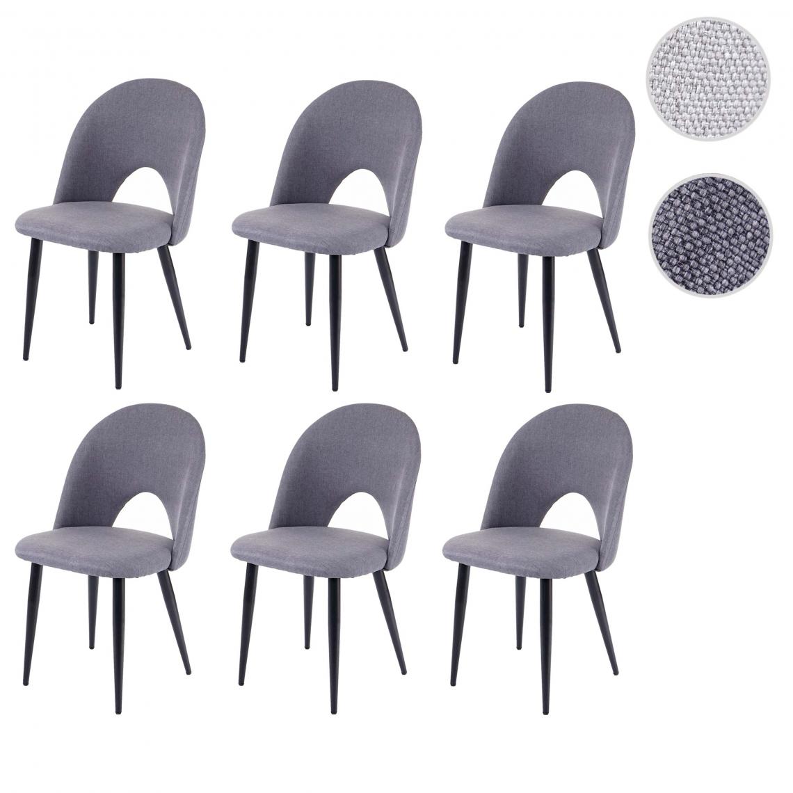 Mendler - 6x chaise à  manger HWC-D73, chaise de cuisine, tissu/textile ~ gris foncé - Chaises