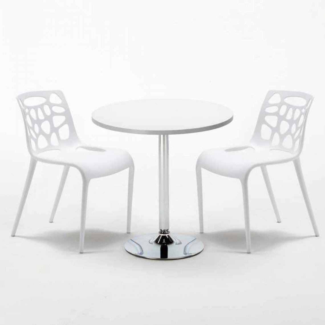 Ahd Amazing Home Design - Table Ronde Blanche 70x70cm Avec 2 Chaises Colorées Set Intérieur Bar Café Gelateria LONG Island, Couleur: Blanc - Tables à manger