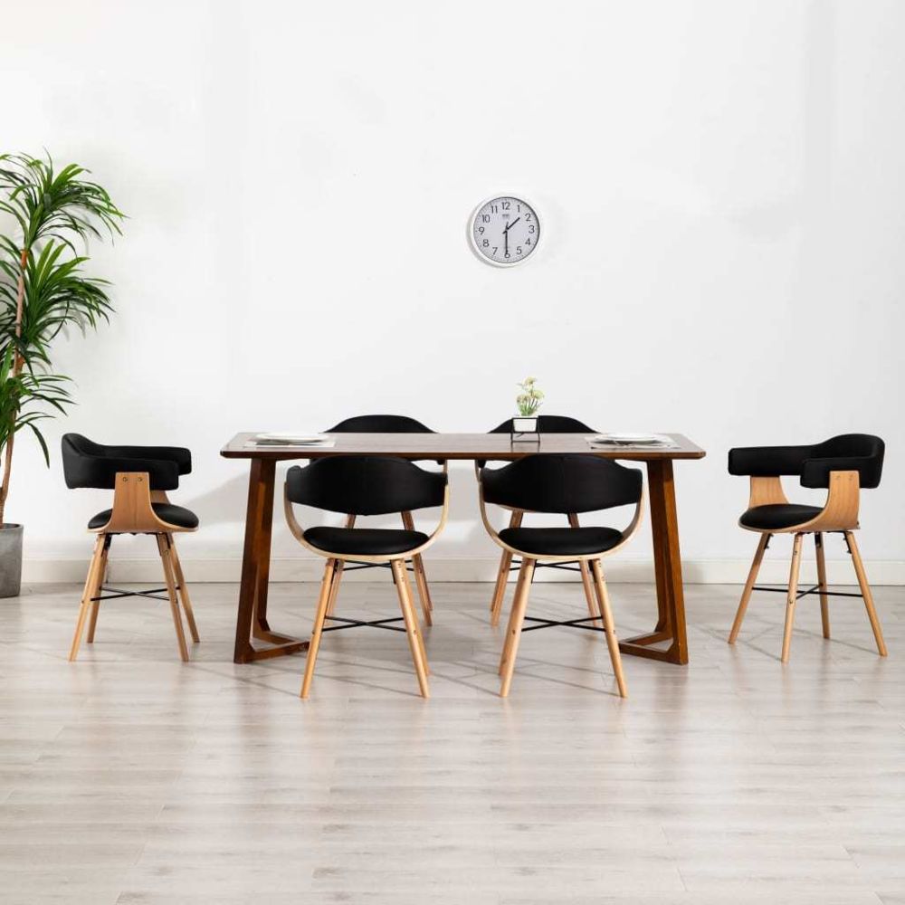 marque generique - Icaverne - Chaises de cuisine selection Chaises de salle à manger 6 pcs Noir Similicuir et bois courbé - Chaises