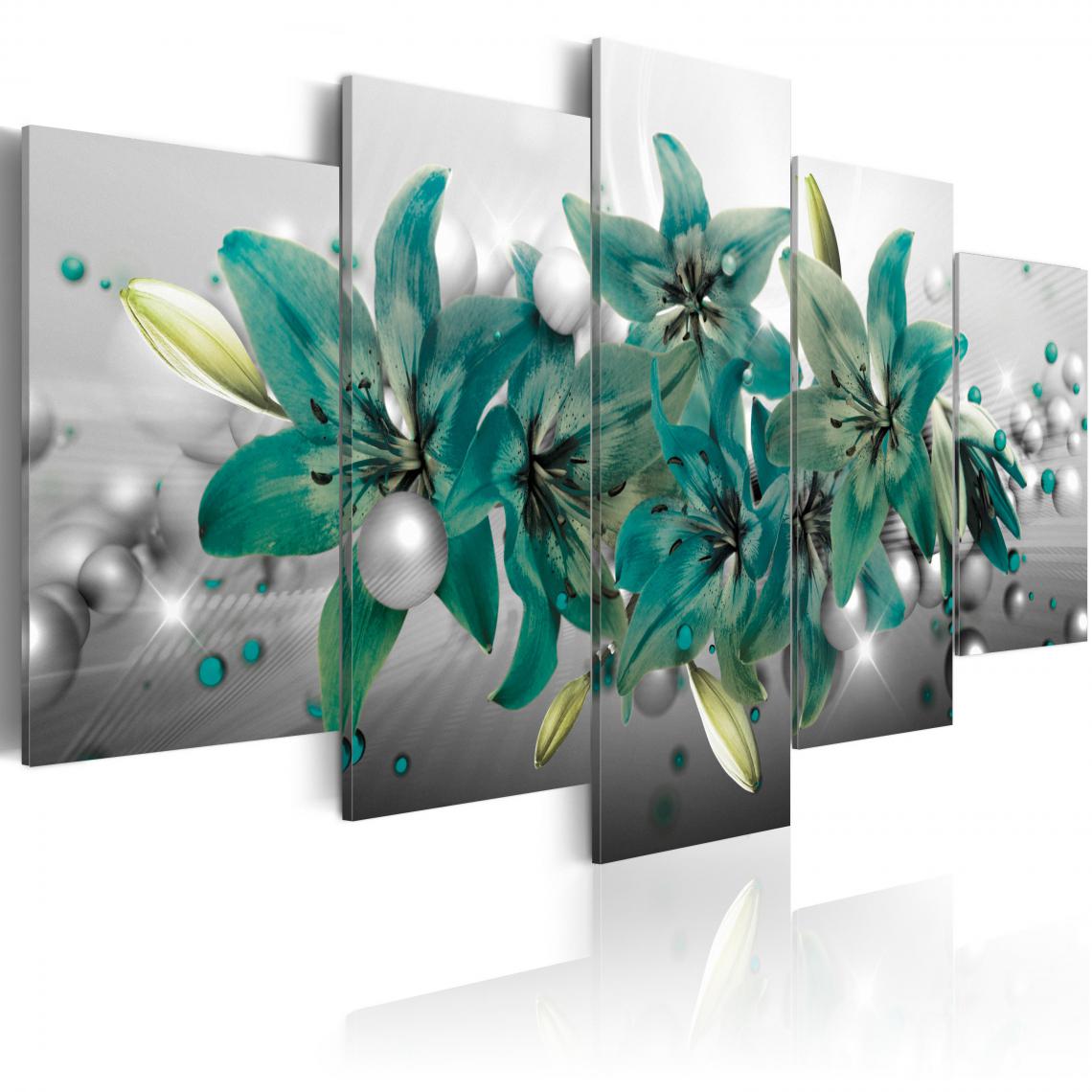 Decoshop26 - Tableau sur toile en 5 panneaux décoration murale image imprimée cadre en bois à suspendre Turquoise Bouquet 200x100 cm 11_0005397 - Tableaux, peintures
