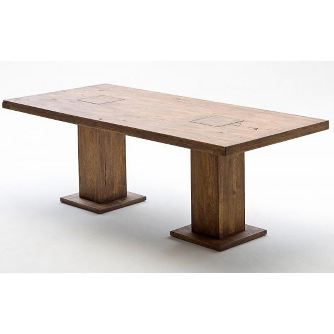 Pegane - Table à manger en chêne massif laqué Bassano avec 2 colonnes - L.220 x H.76 x P.100 cm -PEGANE- - Tables à manger