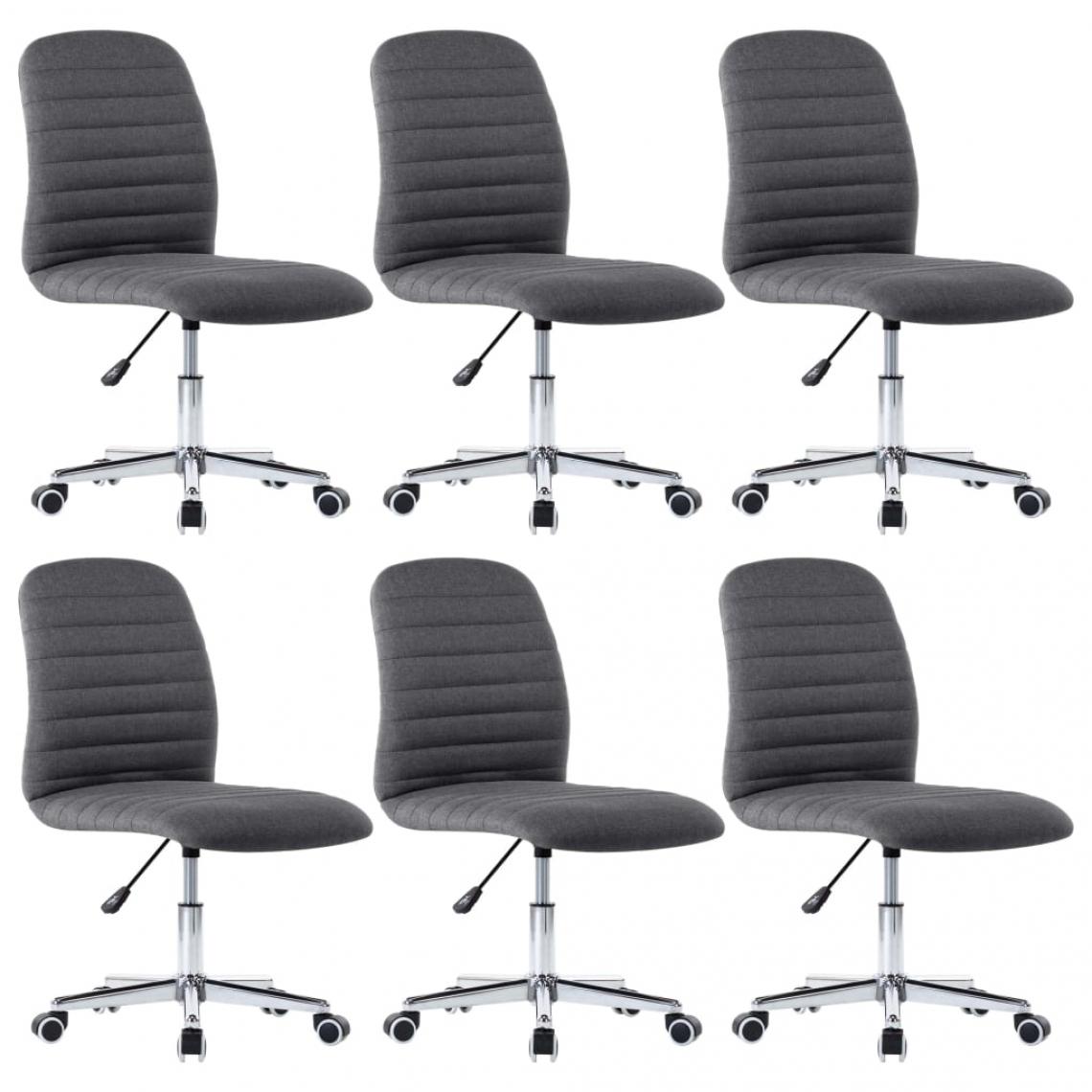Decoshop26 - Lot de 6 chaises de salle à manger cuisine sur roulettes hauteur réglable en tissu gris foncé CDS022461 - Chaises