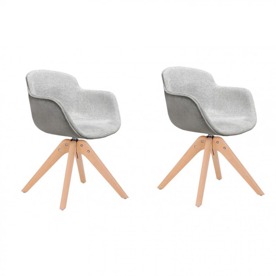 Meubletmoi - Lot de 2 chaises rotatives en tissu gris chiné et pieds bois - TWIST - Chaises