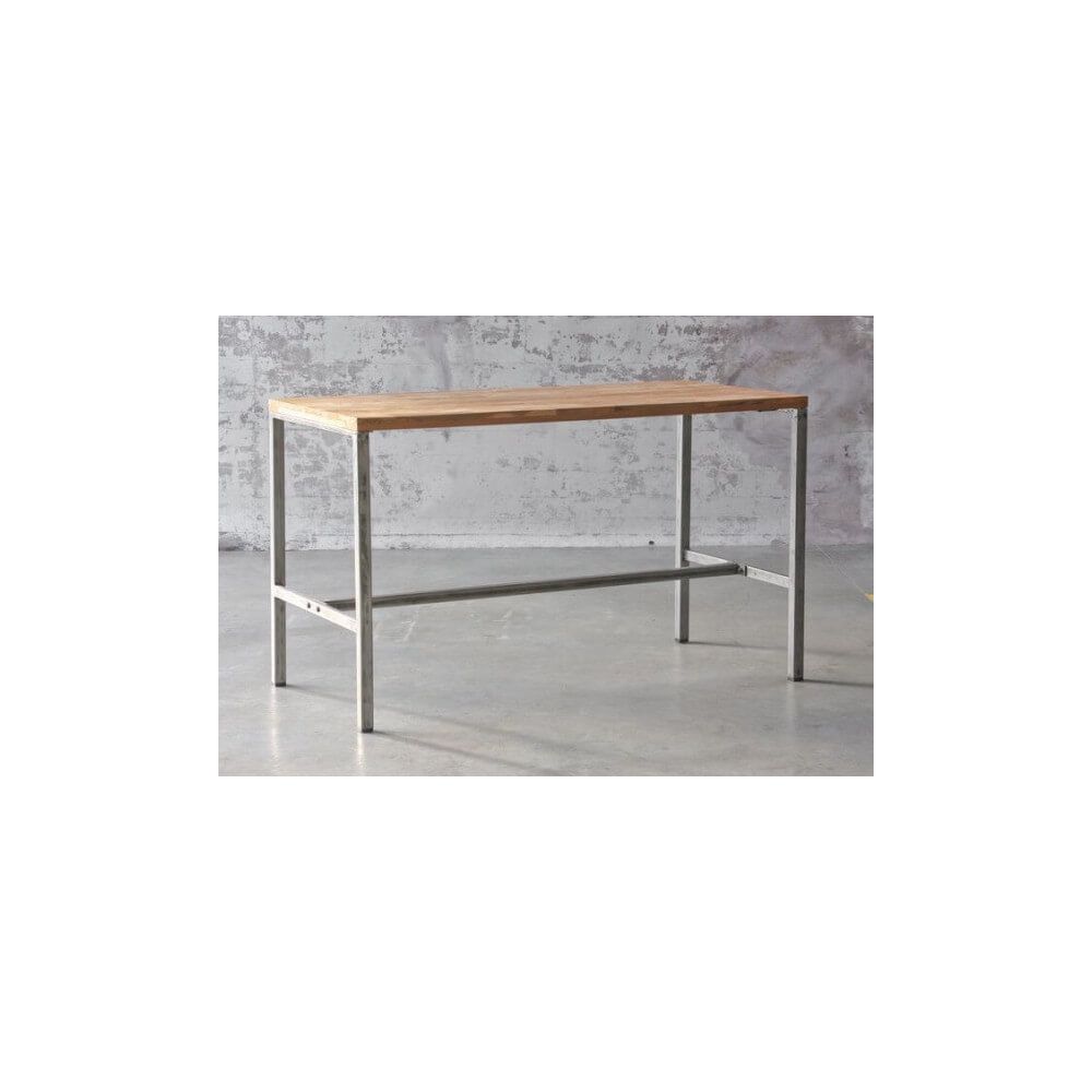 Mathi Design - ATELIER - Table haute 160 cm acier et Teck recyclé - Tables à manger