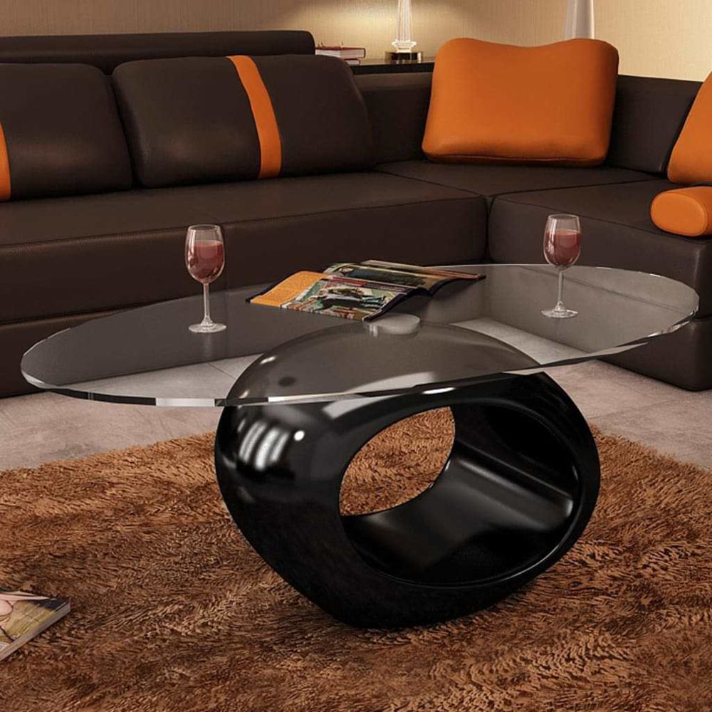 Vidaxl - vidaXL Table basse avec dessus de table en verre ovale Noir brillant - Tables à manger