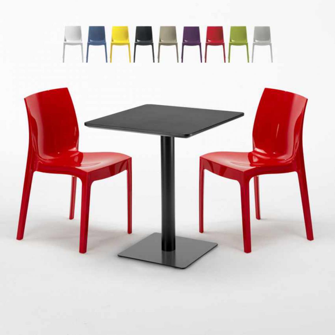 Grand Soleil - Table carrée 60x60 noire avec 2 chaises colorées Ice Licorice, Couleur: Rouge - Tables à manger