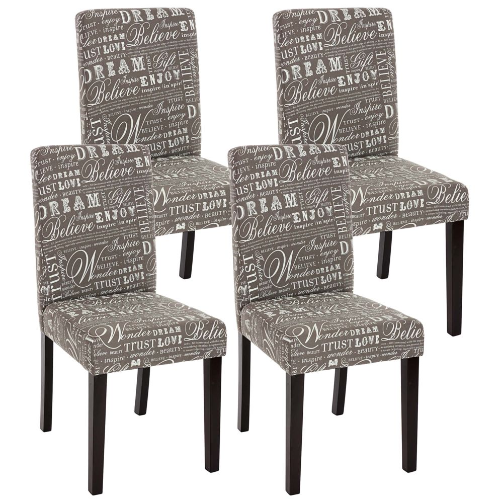 Mendler - Lot de 4 chaises de séjour Littau, tissu gris words fabric, pieds foncés - Chaises