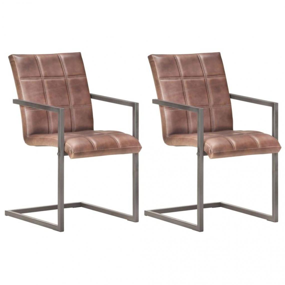 Decoshop26 - Lot de 2 chaises de salle à manger cuisine cantilever design rétro cuir véritable marron CDS020352 - Chaises