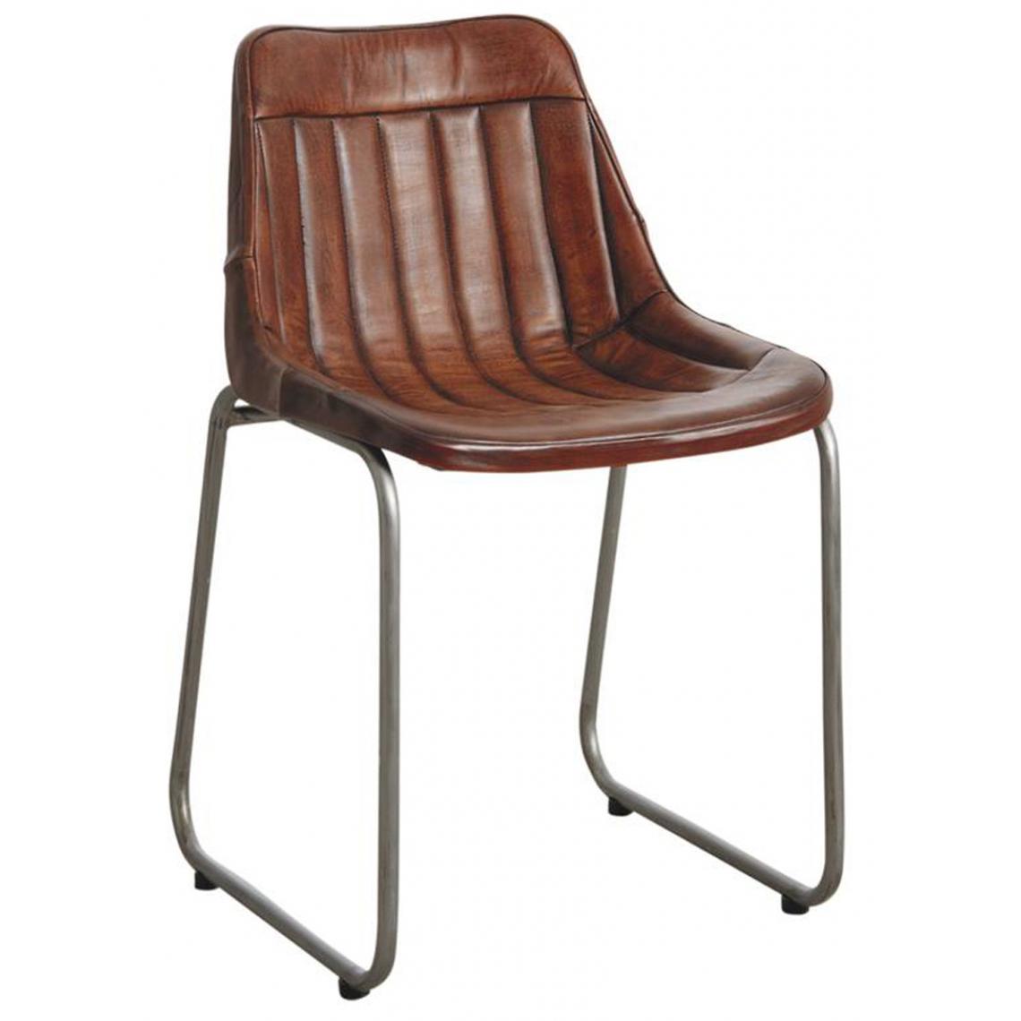 Pegane - Chaise en cuir avec pieds en métal - L 46 x P 52 x H 79 cm -PEGANE- - Chaises