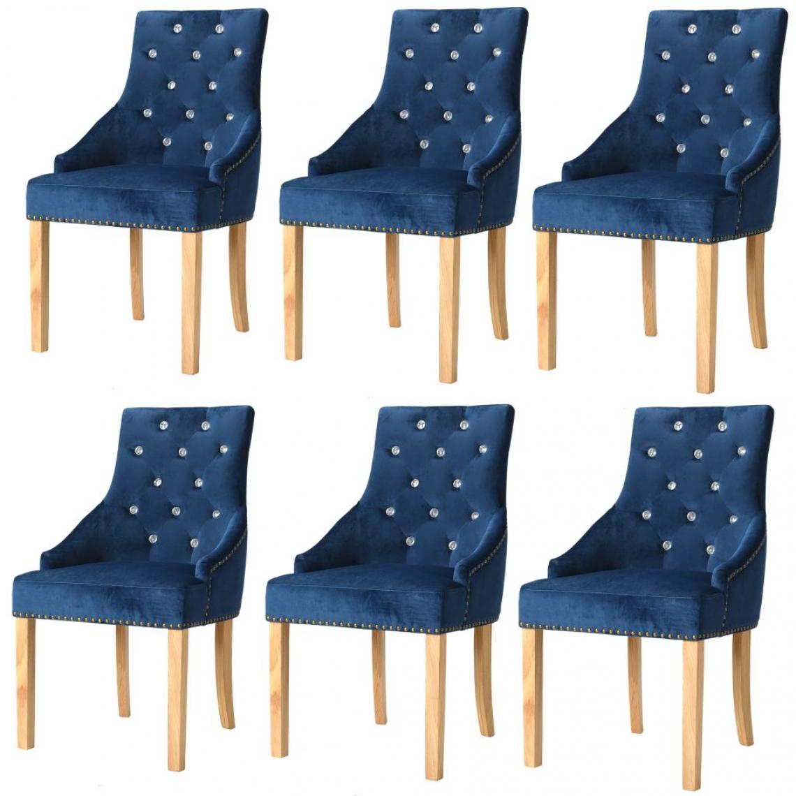 Decoshop26 - Lot de 6 chaises de salle à manger cuisine design intemporel chêne massif et velours bleu CDS022187 - Chaises