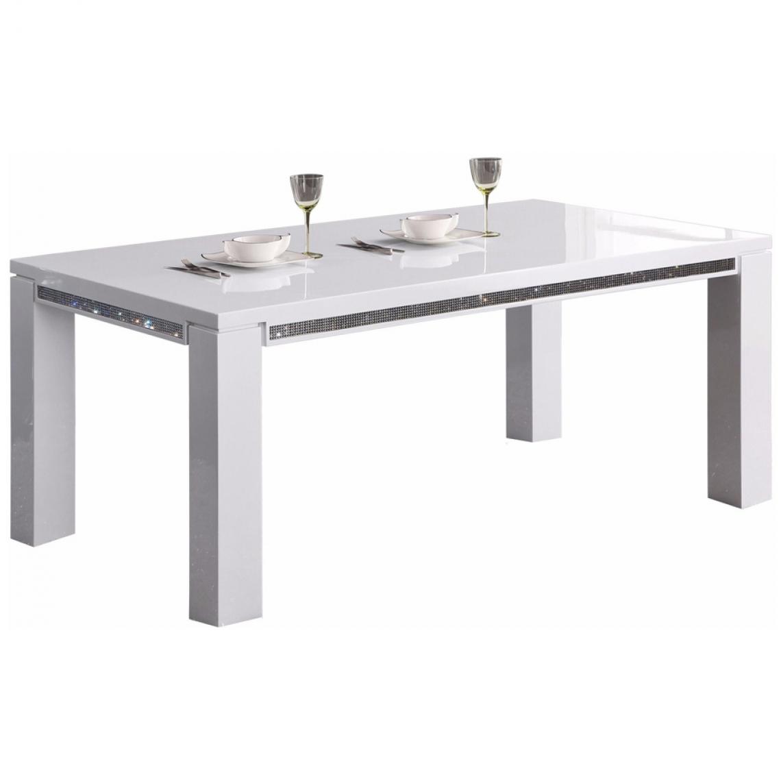 Nouvomeuble - Table 180 cm design blanc laqué avec strass PERLE - Tables à manger