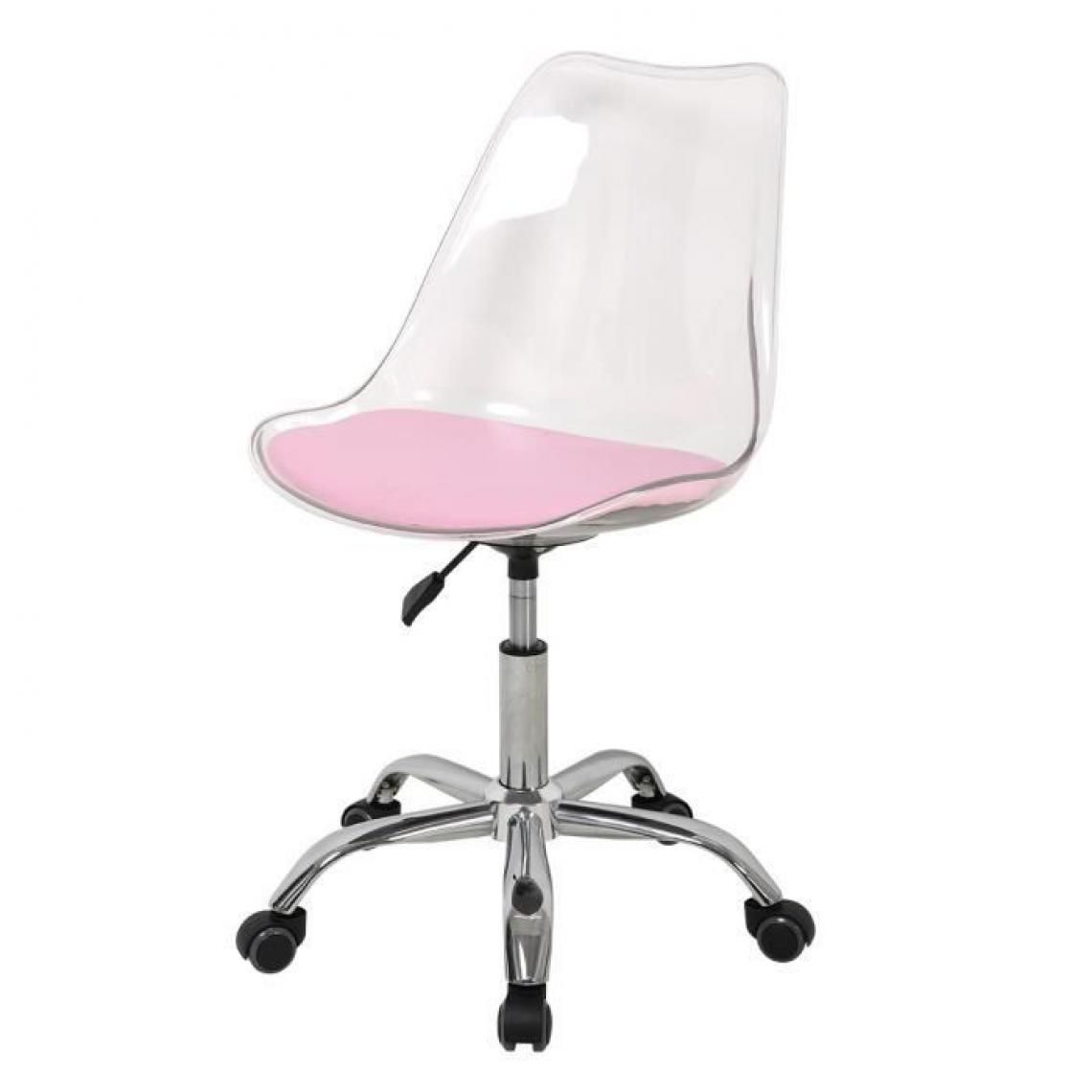 Cstore - RONNY - chaise de bureau coque transparente et coussin rose l 52xp 52xh 88 cm - Chaises