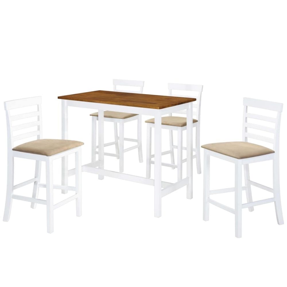 Uco - UCO Table et chaises de bar 5 pcs Bois massif Marron et blanc - Tables à manger