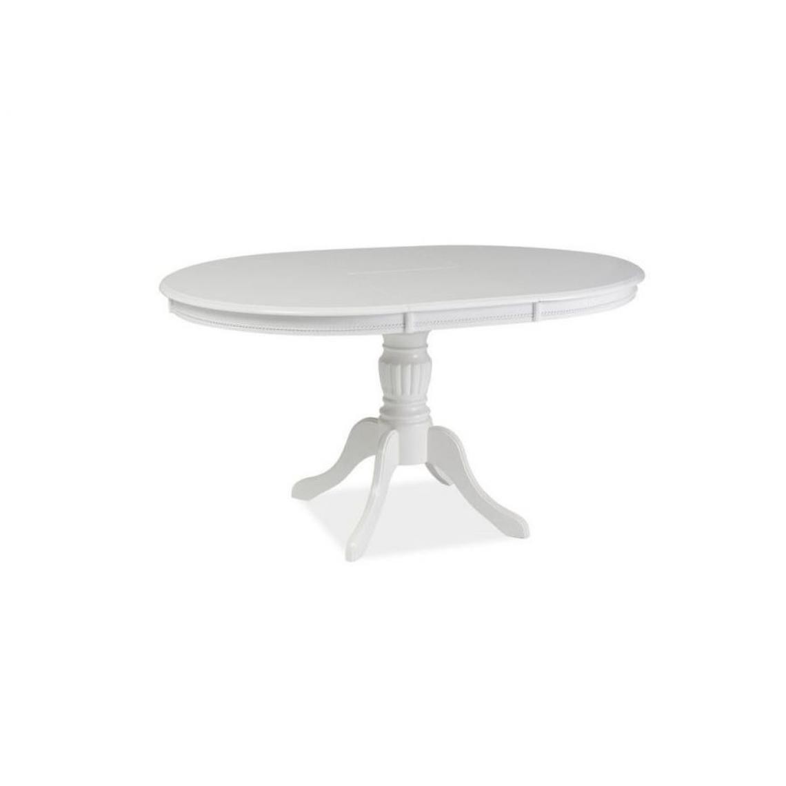 Hucoco - OLIMIA - Table élégante pour la salle à manger - 106x106x76 cm - Plateau ovale - Piètement en bois - Extensible - Blanc - Tables à manger
