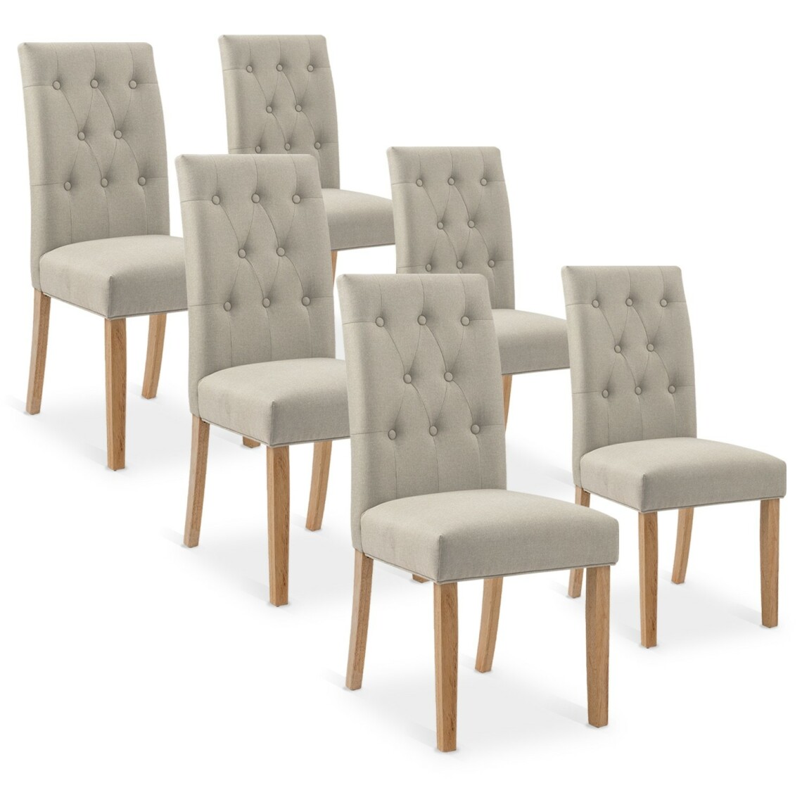 marque generique - Lot de 6 chaises capitonnées Gaya tissu beige - Chaises