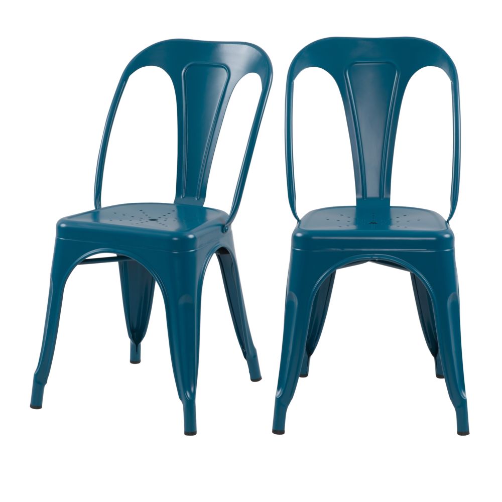 Rendez Vous Deco - Chaise Indus bleu mat (lot de 2) - Chaises