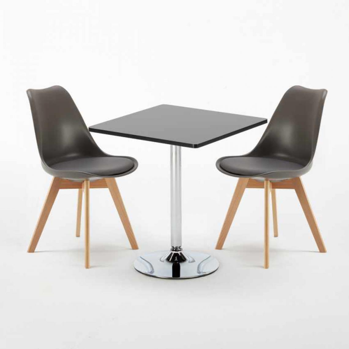 Ahd Amazing Home Design - Table Carrée Noire 70x70cm Avec 2 Chaises Colorées Set Intérieur Bar Café NORDICA Mojito, Couleur: Gris - Tables à manger