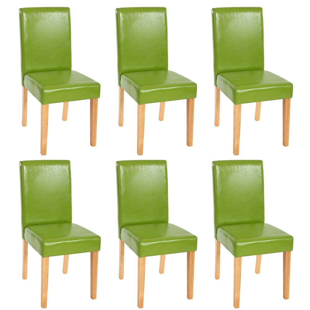 Mendler - Lot de 6 chaises de séjour Littau, simili-cuir, vert, pieds clairs - Chaises