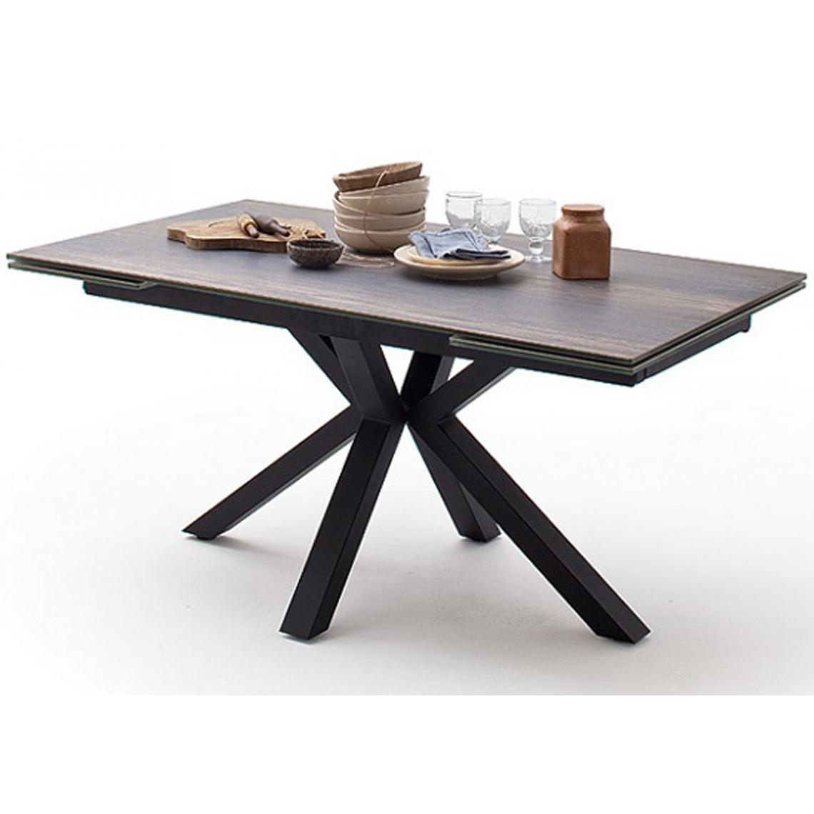Pegane - Table à manger extensible en céramique imi. bois Barique et métal noir mat - L.160-240 x H.76 x P.90 cm - Tables à manger