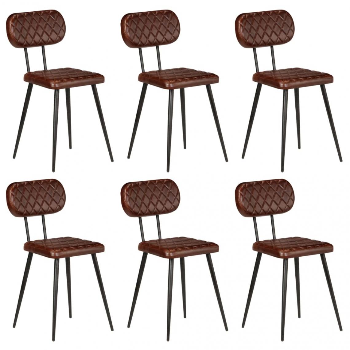 Decoshop26 - Lot de 6 chaises de salle à manger cuisine design vintage cuir véritable marron CDS022566 - Chaises