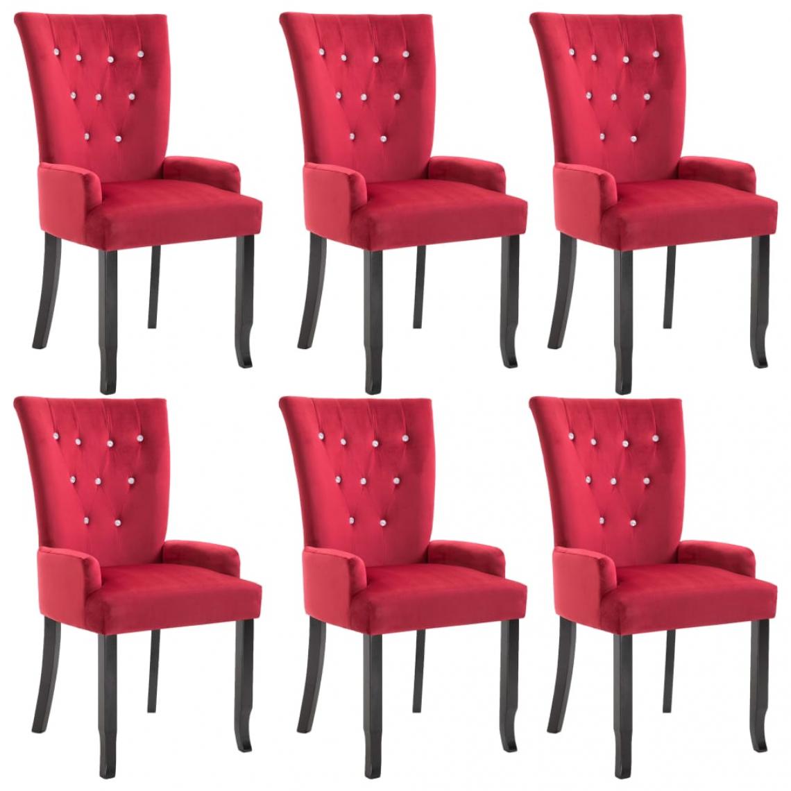 Decoshop26 - Lot de 6 chaises de salle à manger cuisine avec accoudoirs design classique velours rouge CDS022139 - Chaises