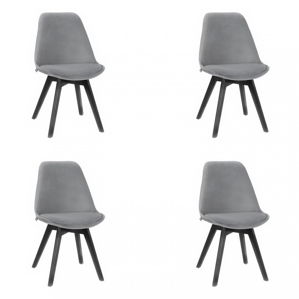 Hucoco - NORIK - Lot de 4 chaises style moderne salon/salle à manger/bureau - 84x54x48.5 cm - Chaise en velours - Gris - Chaises