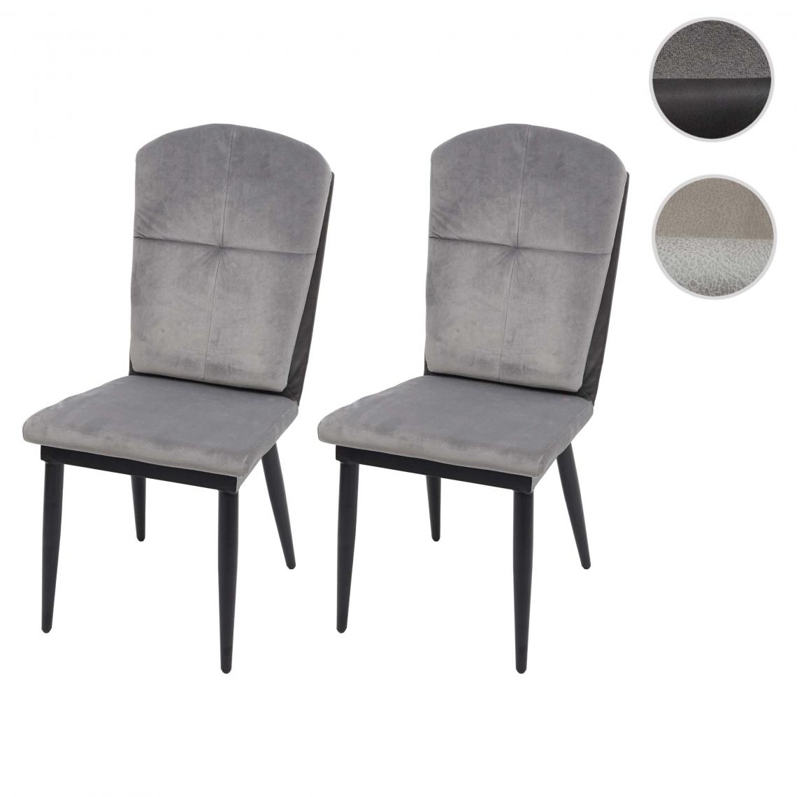Mendler - 2x chaise de salle à  manger HWC-G42, ~ velours, gris-anthracite - Chaises