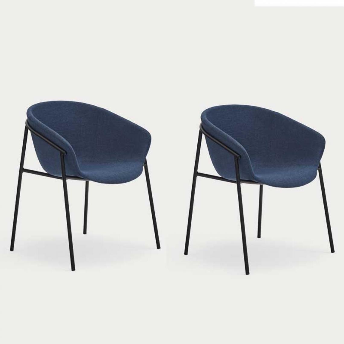 Tousmesmeubles - Duo de chaises Métal/ Tissu Bleu - TEULAT HUG - Chaises