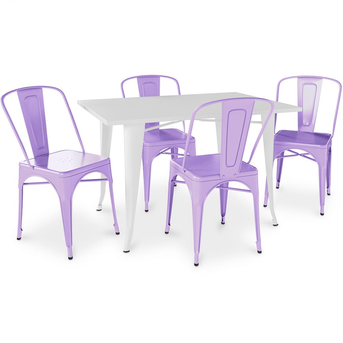 Iconik Interior - Table de salle à manger + 4 chaises de salle à manger Set Bistrot Stylix Design Industriel Métal - Nouvelle Edition Violet pastel - Chaises