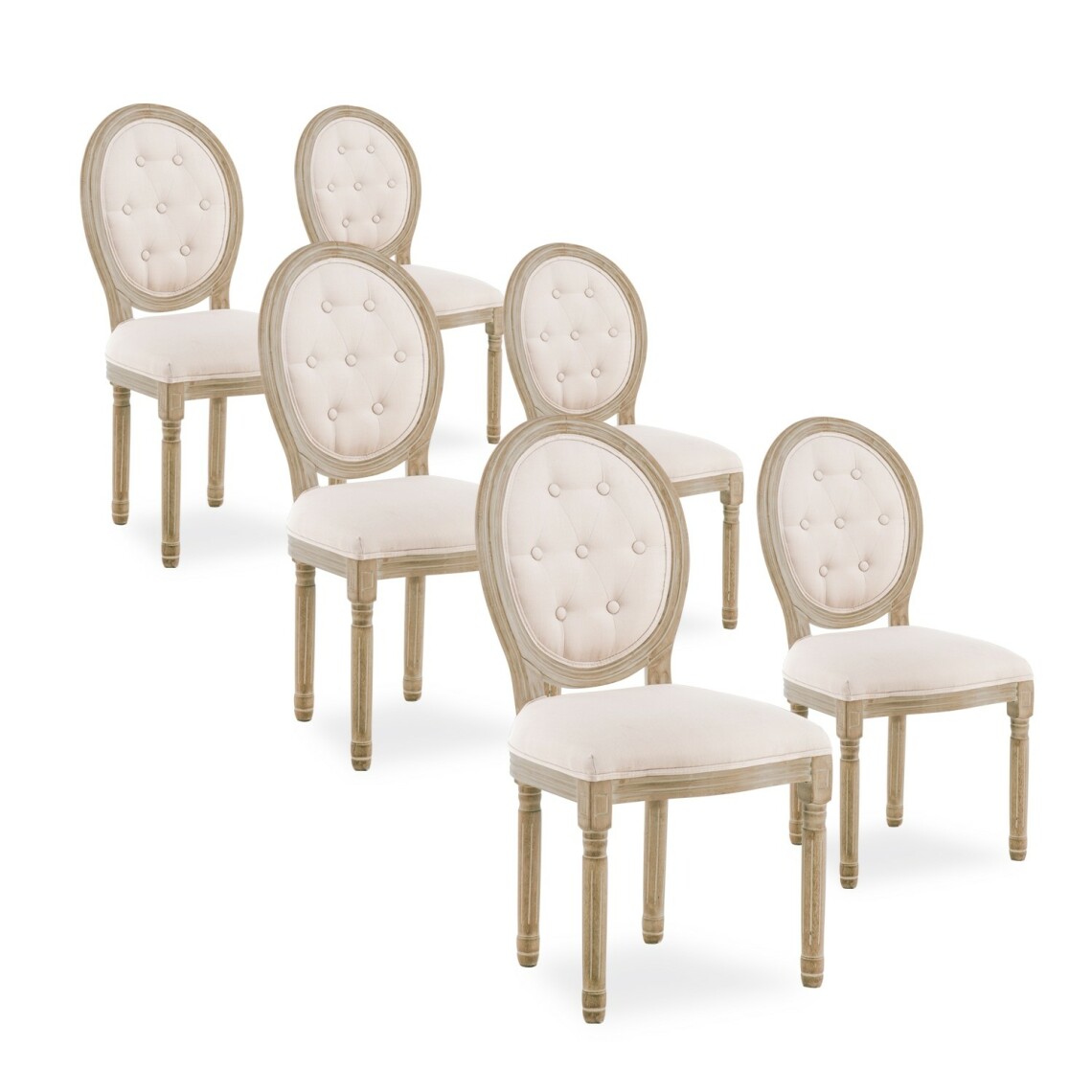 marque generique - Lot de 6 chaises médaillon capitonnées Louis XVI tissu Beige - Chaises