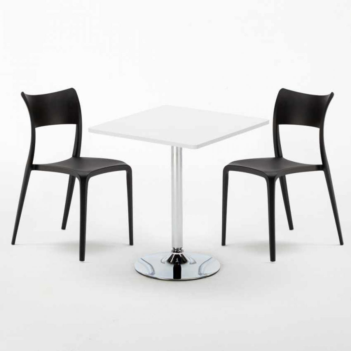 Ahd Amazing Home Design - Table Carrée Blanche 70x70cm Avec 2 Chaises Colorées Set Intérieur Bar Café Parisienne Cocktail, Couleur: Noir - Tables à manger