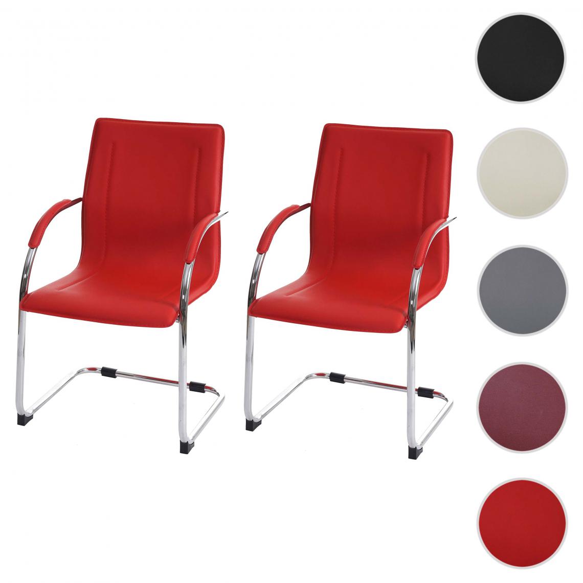 Mendler - 2x Chaise de salle à manger Samara, chaise cantilever, chaise de cuisine avec dossier, PVC acier ~ rouge - Chaises