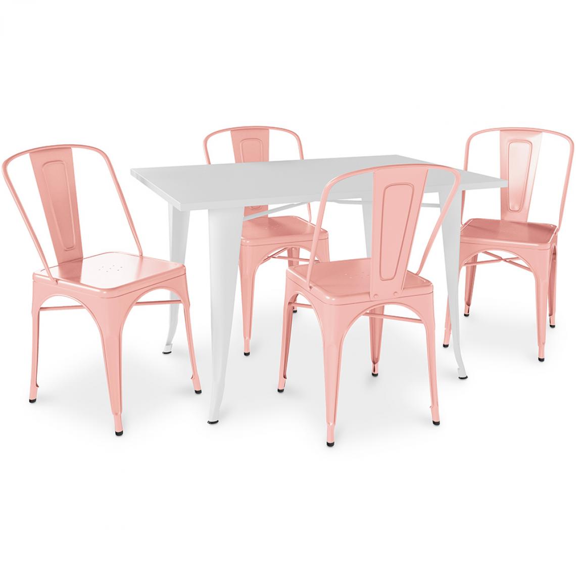 Iconik Interior - Table de salle à manger + 4 chaises de salle à manger Set Bistrot Stylix Design Industriel Métal - Nouvelle Edition Orange pâle - Chaises