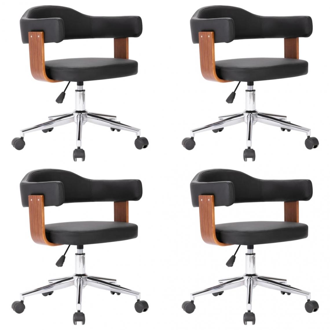 Decoshop26 - Lot de 4 chaises de salle à manger cuisine sur roulettes bois courbé et similicuir noir pieds chromé CDS022099 - Chaises