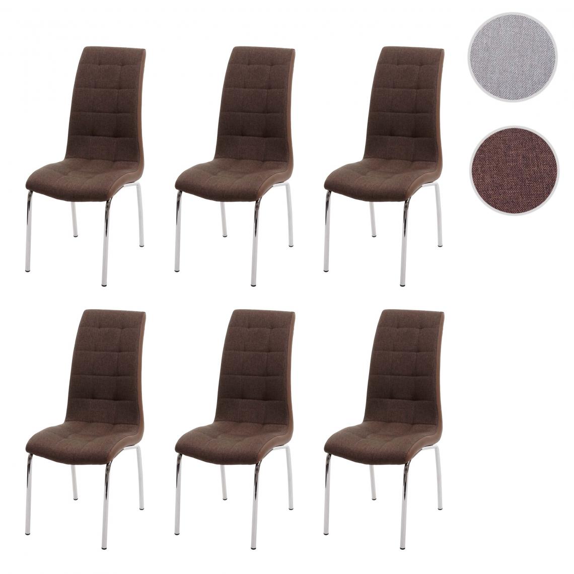 Mendler - 6x chaise de salle à manger HWC-F29, chaise de cuisine, similicuir/tissu ~ brun - Chaises