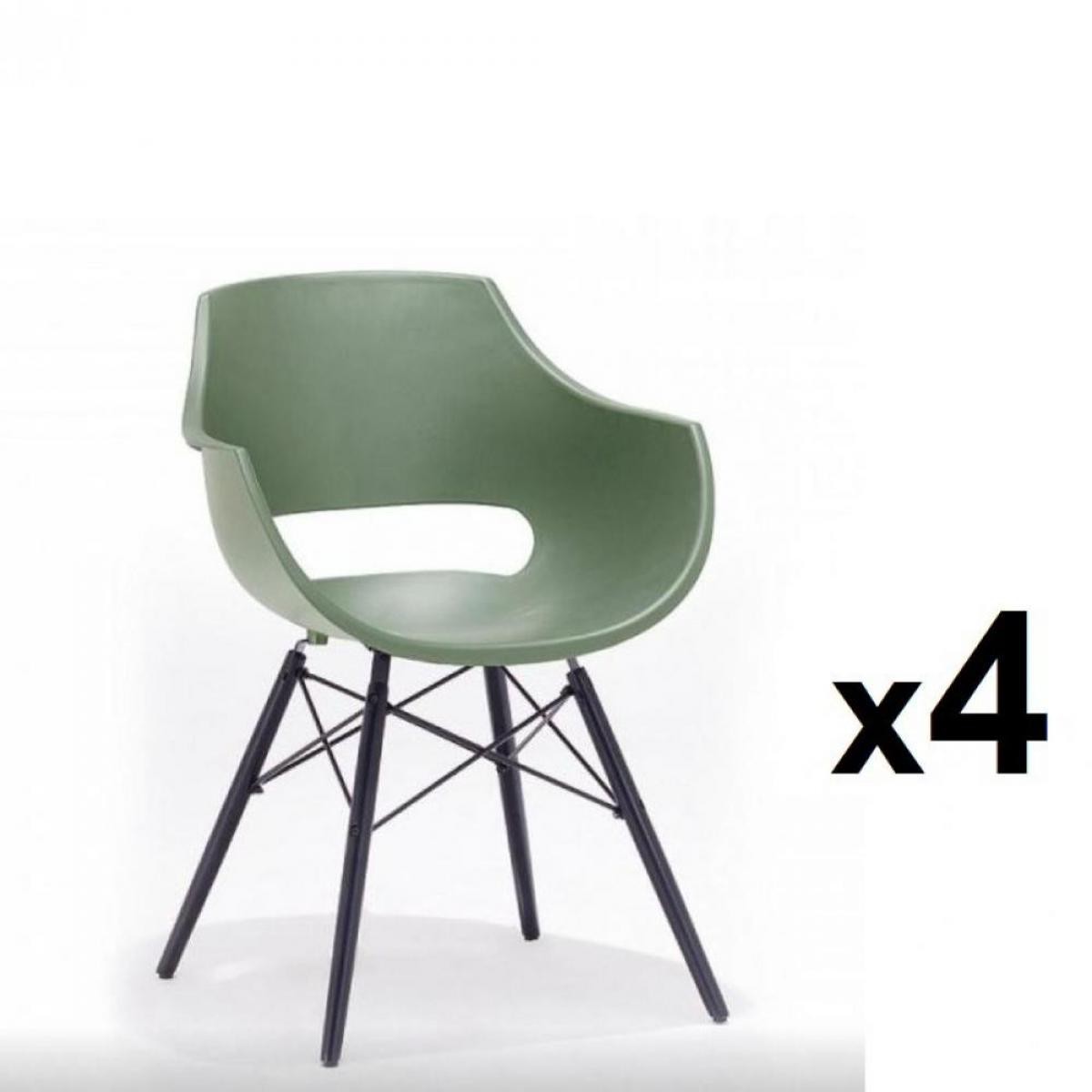Inside 75 - Lot de 4 chaises scandinave REMO coque verte piétement hêtre laque noir mat - Chaises