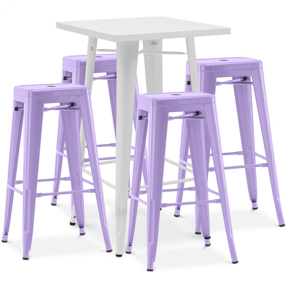 Iconik Interior - Table de bar blanche + 4 tabourets de bar en acier design industriel Set Bistrot Stylix - Nouvelle édition Violet pastel - Chaises