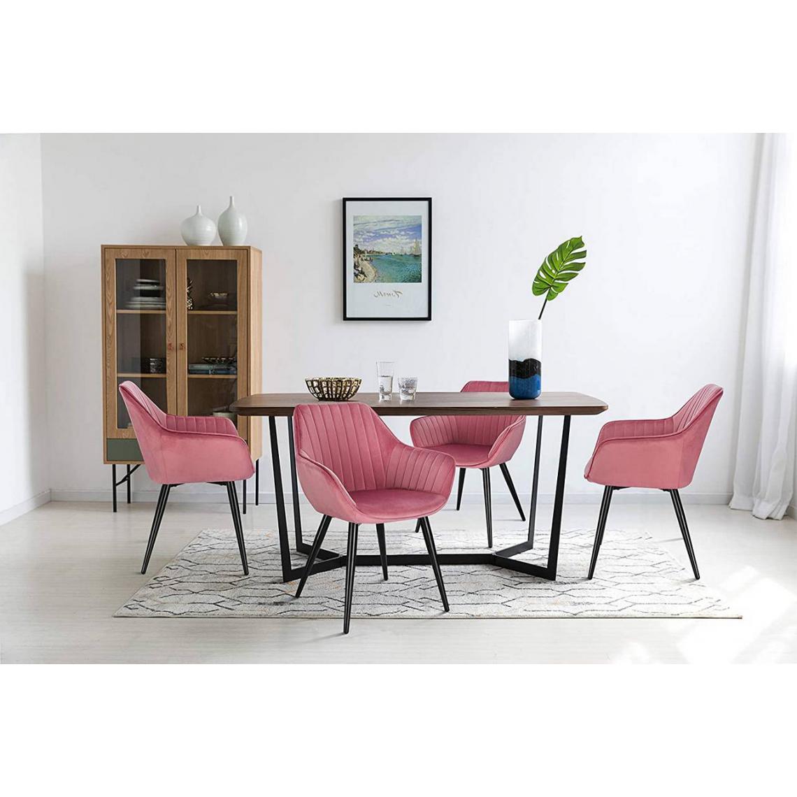 MercatoXL - Salle à manger chaise avec accoudoirs en jambes de velours et de métal - modèle rose - Tables à manger