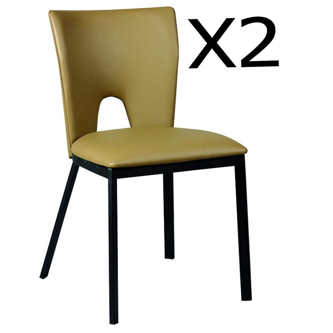 Pegane - Lot de 2 chaises en acier et polypropylène, coloris taupe - Dim : L.45 x P.50 x Ht.81 x Ht Ass. 47 cm - Chaises