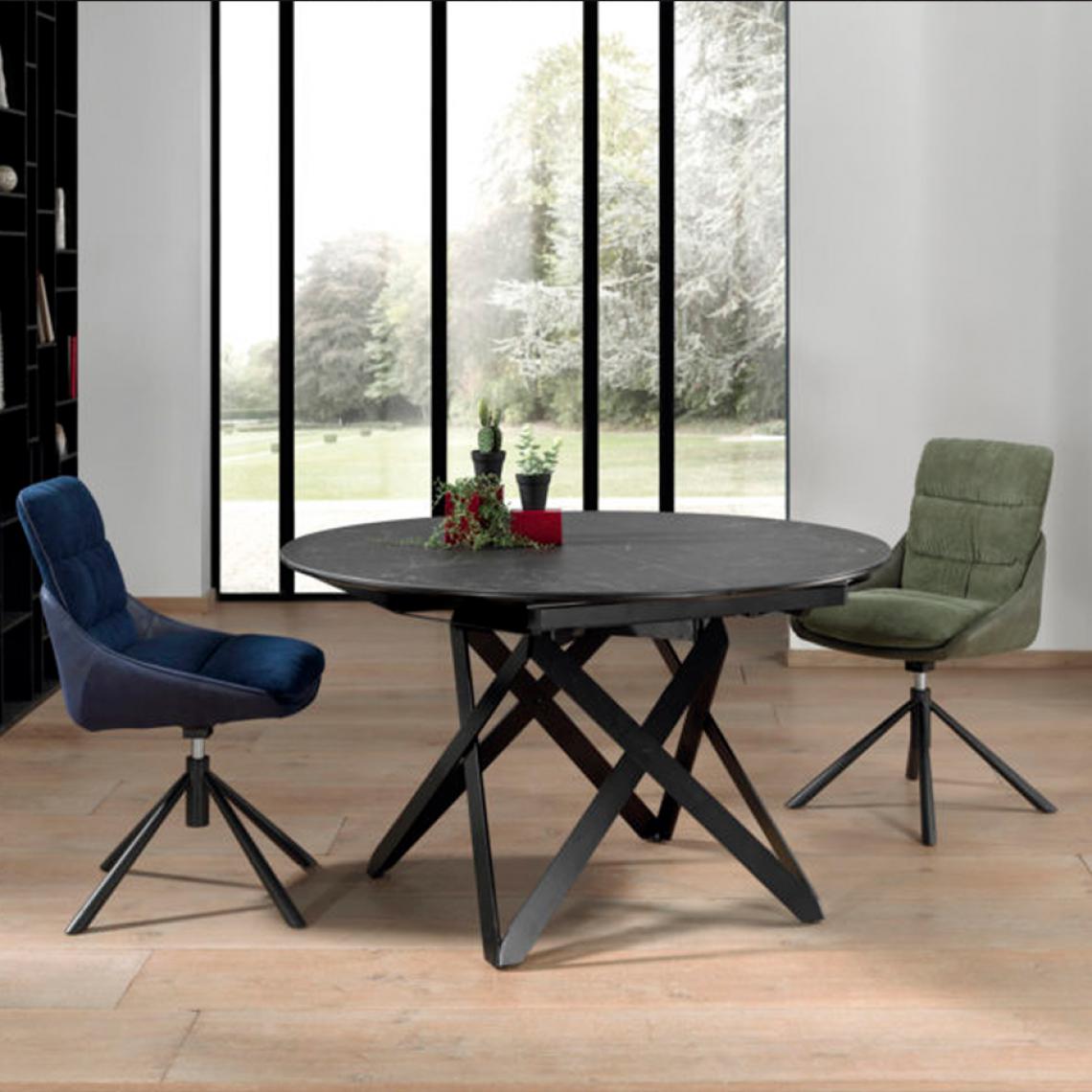 Nouvomeuble - Table ronde en céramique anthracite effet marbre ARTHUR - Tables à manger