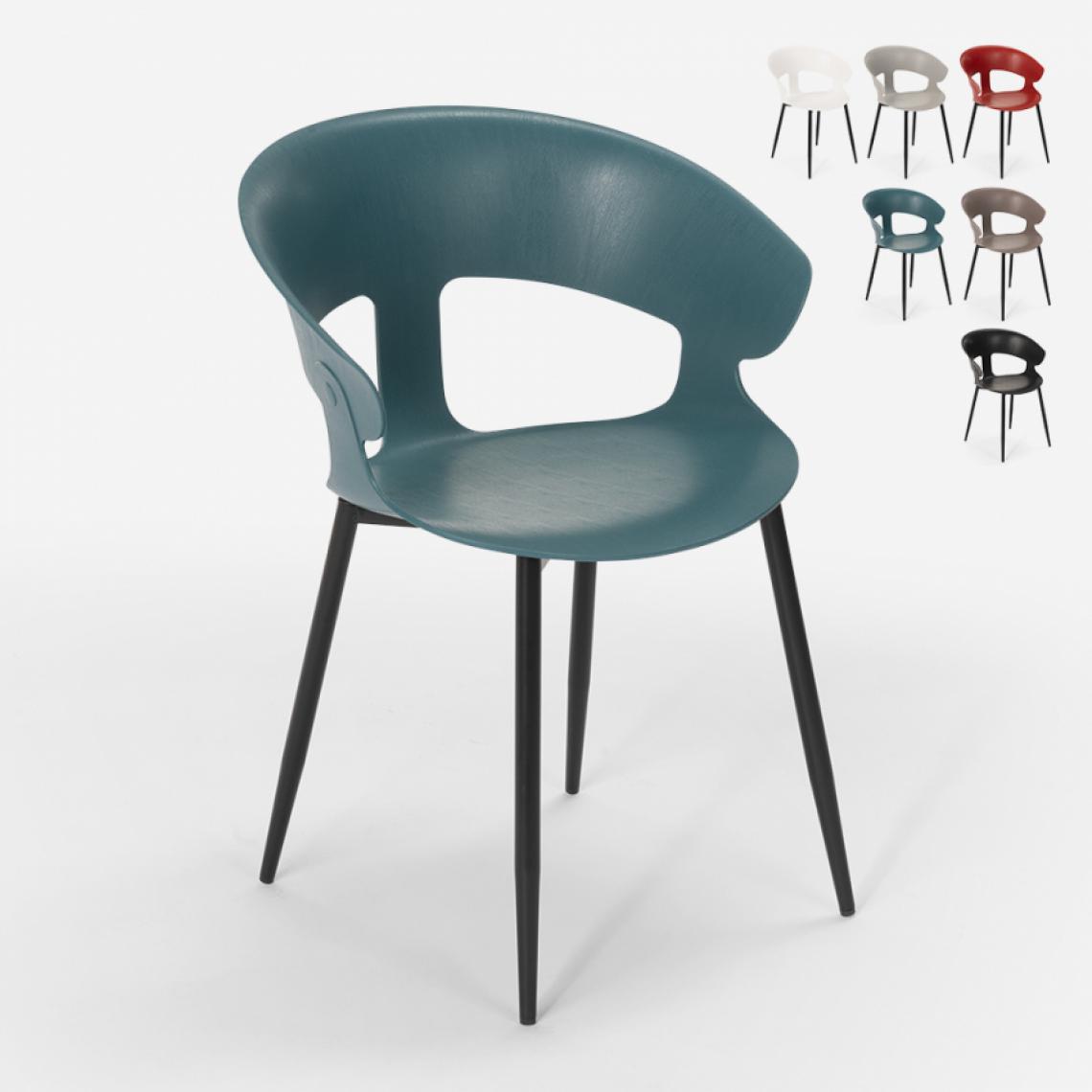 Ahd Amazing Home Design - Chaise design moderne en métal polypropylène pour cuisine bar restaurant Evelyn, Couleur: Bleu - Chaises