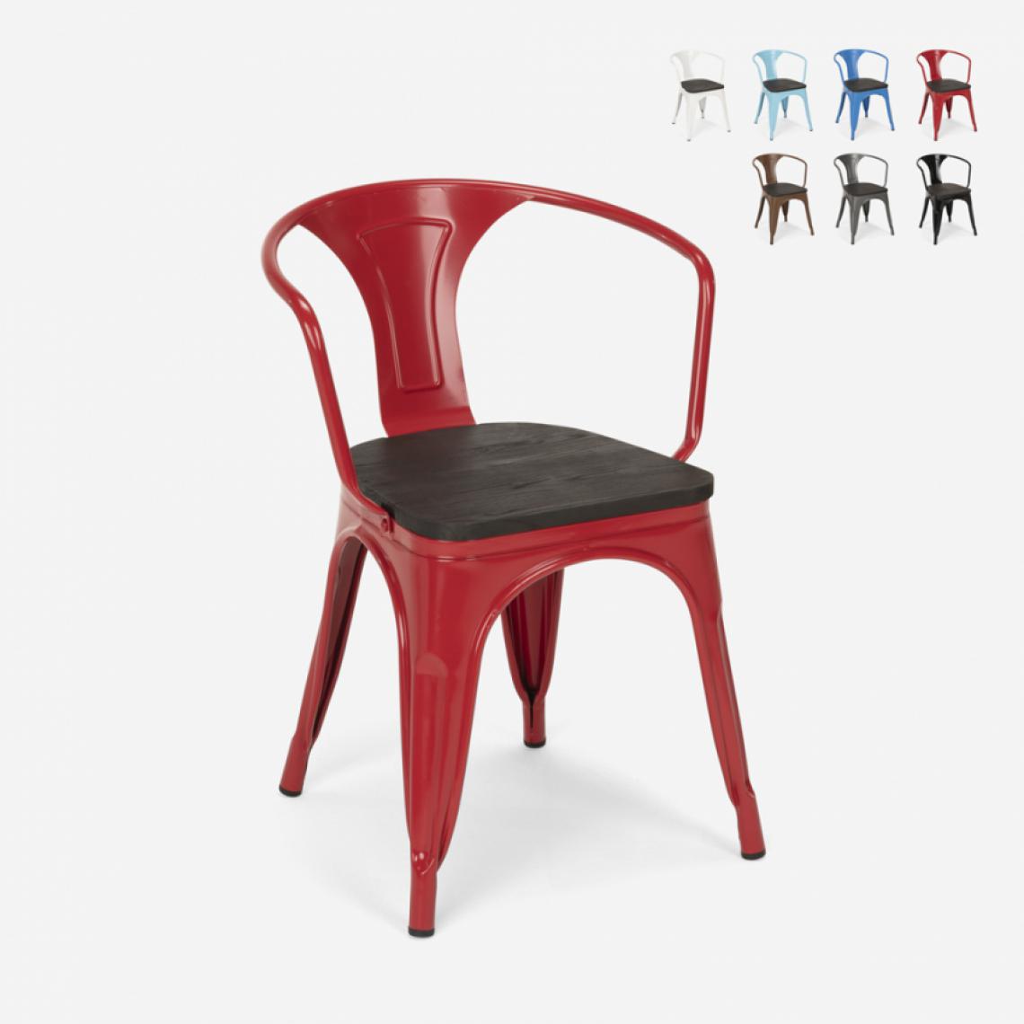 Ahd Amazing Home Design - Chaises design industriel en bois et métal de style Tolix Cuisines de bar Steel Wood Arm, Couleur: Rouge - Chaises