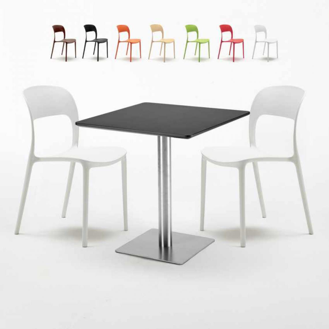 Ahd Amazing Home Design - Table carrée noire 70x70 avec 2 chaises colorées Restaurant Rum Raisin, Couleur: Blanc - Tables à manger