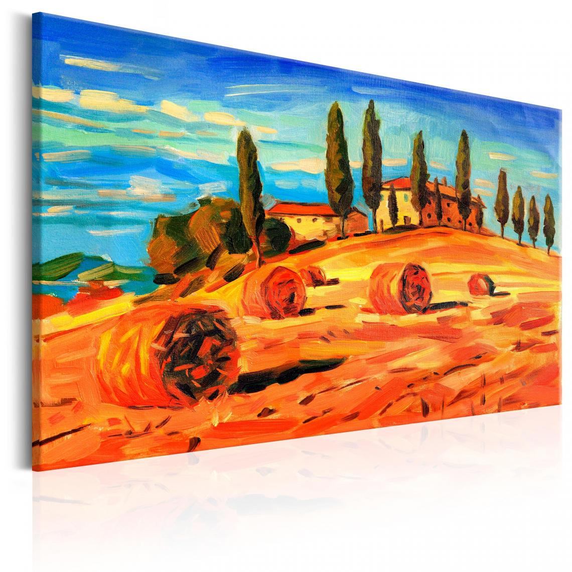Decoshop26 - Tableau sur toile décoration murale image imprimée cadre en bois à suspendre Août en Toscane 90x60 cm 11_0007212 - Tableaux, peintures