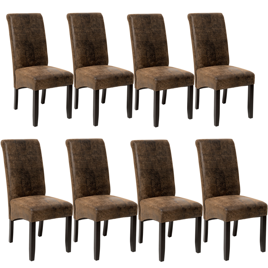 Tectake - Lot de 8 chaises aspect cuir - marron foncé - Chaises