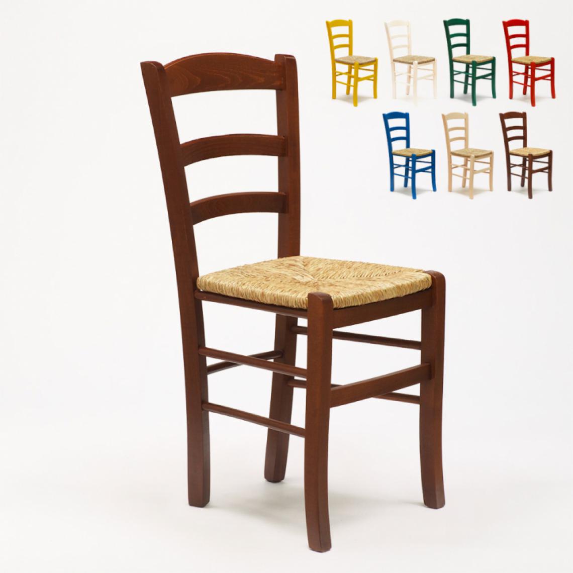 Ahd Amazing Home Design - Chaise en bois et assise en paille pour salle à manger bar et restaurant Paesana, Couleur: Marron Noyer - Chaises