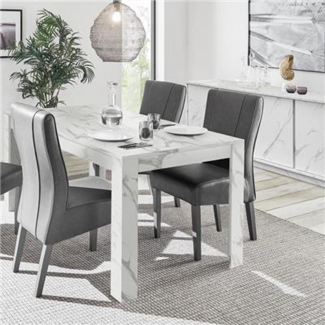 Nouvomeuble - Séjour avec table extensible effet marbre blanche ICELAND - Tables à manger