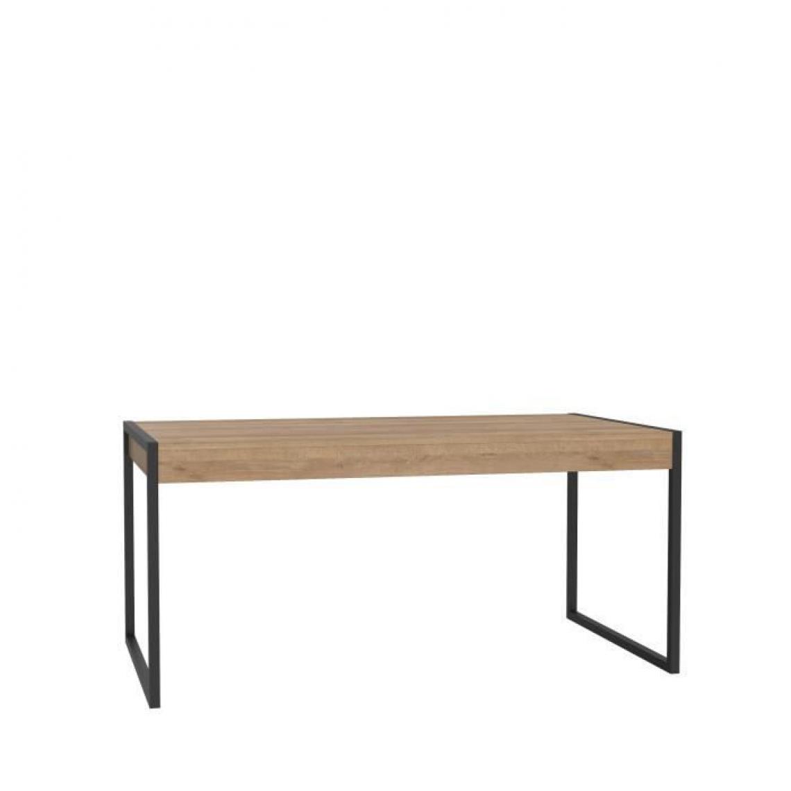 Cstore - CSTORE - table à manger 2 tiroirs - pieds métal - décor chêne riviera et noir - high rock - l 166xp 90, 2xh 76, 9 cm - Tables à manger